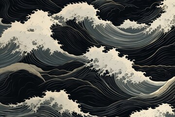 Sea waves art backgrounds monochrome. - obrazy, fototapety, plakaty