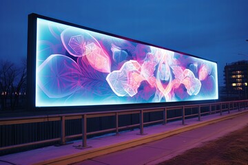 Digital Glowing Abstract Line Art on Billboard Advertisement