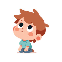 cute child boy look up cartoon character kawaii vector illustration template design
