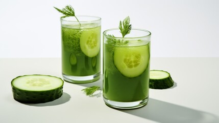 Intense detox shot crafted from cucumber, celery, and green apple, with a vibrant green hue, ideal for a postworkout refresh