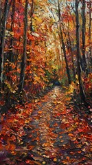 Painting of autumn leaves: A colorful depiction of fall foliage.
