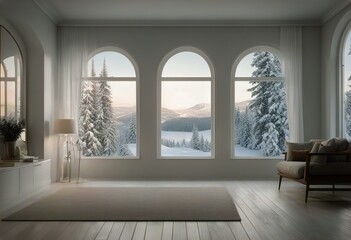 white color design landscape interior 3D winter empty illustration room Scandinavian Mock window