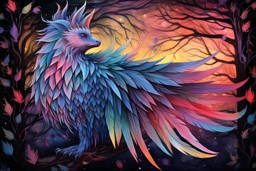 Obraz premium Mythic Griffin Feather Gradients: Enchanting Storybook Illustrations