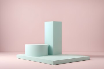 A pink background with a blue square and a green square