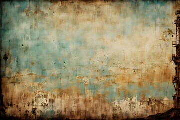 A wall with a blue sky and brown and white paint