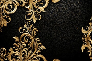 A gold and black floral patterned background with a gold and black flower design