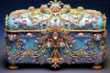 Opulent Rococo Tapestry Jewelry Box: Ornate Gradients Design