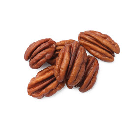 Tasty pecan nuts isolated on white, top view