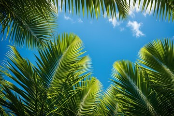 Fototapeta premium A palm tree with its leaves spread out in the sun
