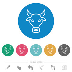 Cow head outline flat round icons