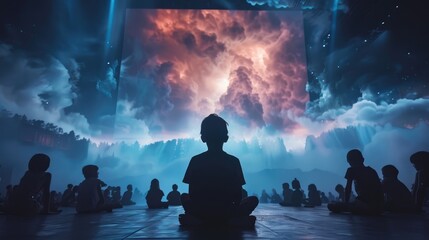A group of children are watching a movie about a thunderstorm.