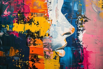 A vibrant and colorful interpretation of a famous painting or artwork, reinterpreted with a modern twist and bold, abstract elements