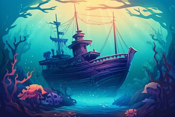 Obraz premium Sunken Pirate Ship: Vintage Sea Exploration Gradients Poster