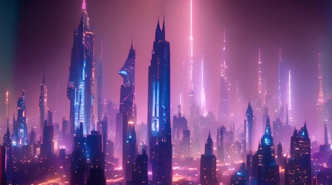 A Futuristic Skyline Painted with Vibrant Lights
