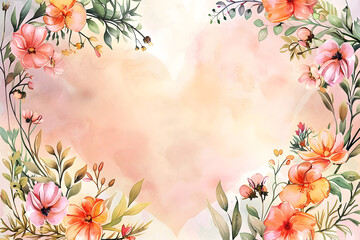 Floral watercolor background feminine flowers in pastel colors. Mockup Mother's Day, Valentine's day, Women's day postcard.