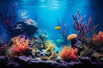 Fototapeta na wymiar Tropical Coral Reef Gradients: Aquarium Exhibit Signage Display