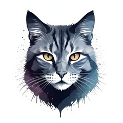 Cat Face Illustration Digital Painting Cute Animal Pet Background Artful Design