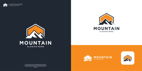 Simple mountain silhouette logo design. Outdoor adventure travel logo symbol.