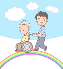 介護のイラスト - 車椅子介助・移動介助・老親介護