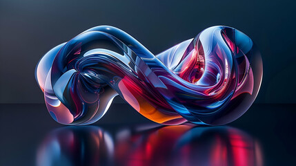 3d render, abstract extreme macro photography, an organic glass shape with reflections, blue and red gradients, sine curve glass panel, freeform, stretched like taffy, Redshift 3D, studio lighting, co