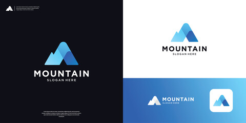 Overlapping iconic modern mountain logo design inspiration.