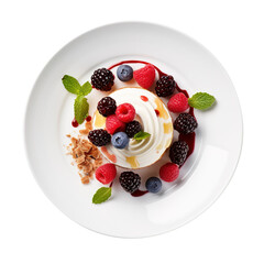 dessert with berries on transparent background, clipping path, png, 