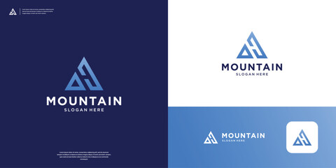 Peak mountain with letter logo design A H