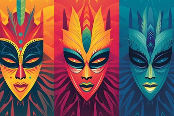 Obraz premium Vibrant Carnival Mask Gradients: Cultural Heritage Exhibition Poster