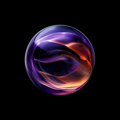 Simple sleek flowy space liquid-electricity power inside of sphere visual voice assistant design, minimalistic, purple orange and blue, smooth energy, isolated on black background, 3D rendering