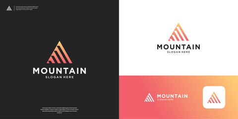 Simple mountain logo with rising analysis symbol logo design.