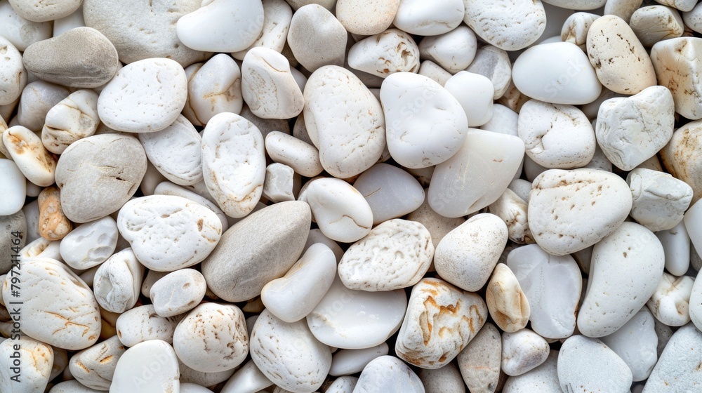 Aufkleber close-up of white pebbles with variations in size and shape, ideal for backgrounds
