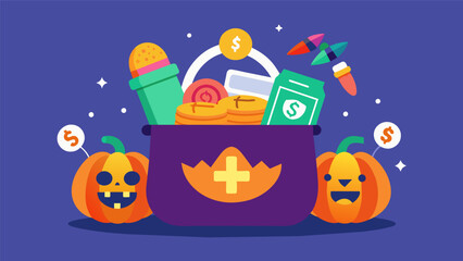 A trick or treat bag filled with various treats like savings bonds employer match programs and IRAs encouraging viewers to make smart choices