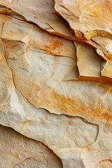 Close up of rough and grainy texture of sandstone surfaces for background, showcasing its natural variations and earthy tones. 