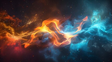 The nebula of particles, where clouds of technology spawn new ideas and opportunities, illustrates a dynamic space. For Design, Background, Cover, Poster, Banner, PPT, KV design, Wallpaper