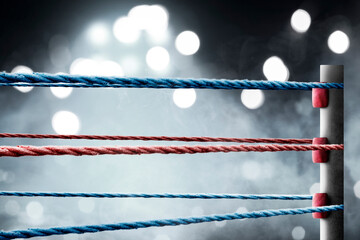 Red and blue rope on the boxing ring corner