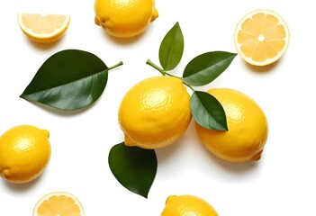 Yellow Lemon Illustration Digital Artwork Green Leaf Painting Fresh Drink Background Design