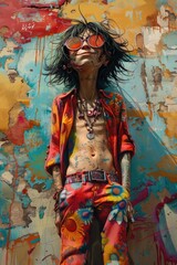 Groovy cartoon hippy: retro-inspired design bursting with vibrant colors and psychedelic patterns, evoking a whimsical and vibe, capturing the free-spirited essence of the era in whimsical style.