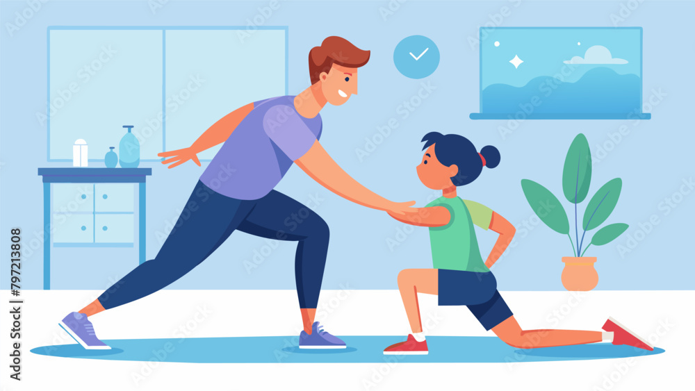 Poster a instructor guiding a student through a dynamic warmup emphasizing the importance of proper form an