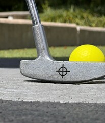 mini golf ball on the tee