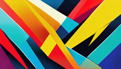 Vibrant abstract shapes, modern art, bold colors, geometric patterns, Mondrian-inspired - obrazy, fototapety, plakaty