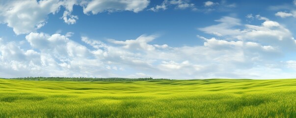 Obraz premium View of a wide green meadow with a clear sky in the background