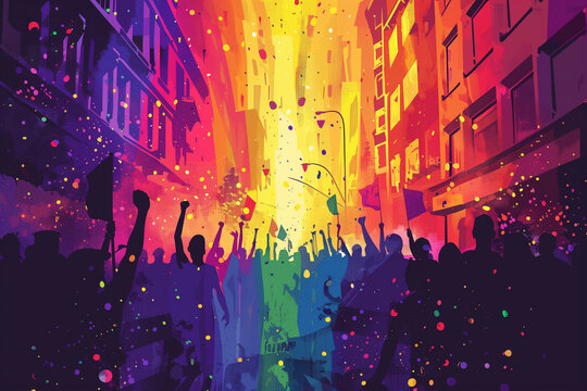 Gay Pride Parade on a rainbow background, a vibrant celebration of love, equality, and diversity within the lgbt community