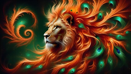 Fractal abstract artistic image of lion