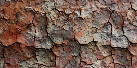 Fototapeta premium Close-up of a textured, cracked earth surface with a variety of earthy tones.