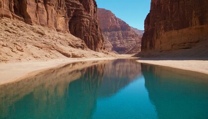 Landscape with a lake. Sandy mountains and clouds are reflected in the calm water surface. Beautiful lake. Nature, ecology, ecotourism, travel, wallpaper