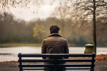 Fototapeta premium Anxiety sitting bench outdoors.