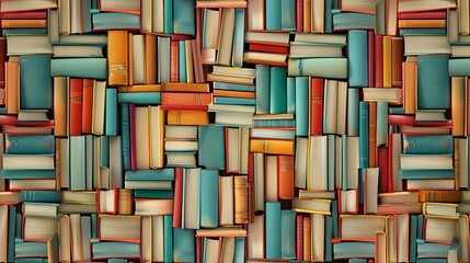 Seamless pattern background illustration made of colorful books like a bookcase
