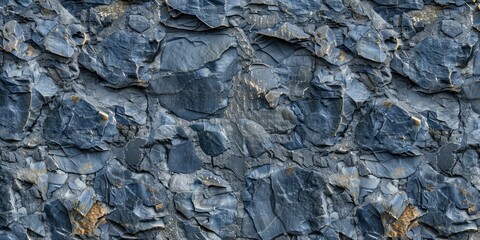 Close-up of a rugged blue stone wall with natural textures and patterns.