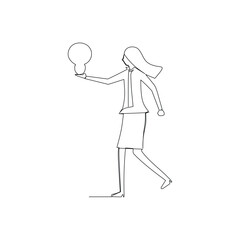 Businesswoman holding a light bulb. Simple hand drawn continuous line drawing for business illustration and concept design