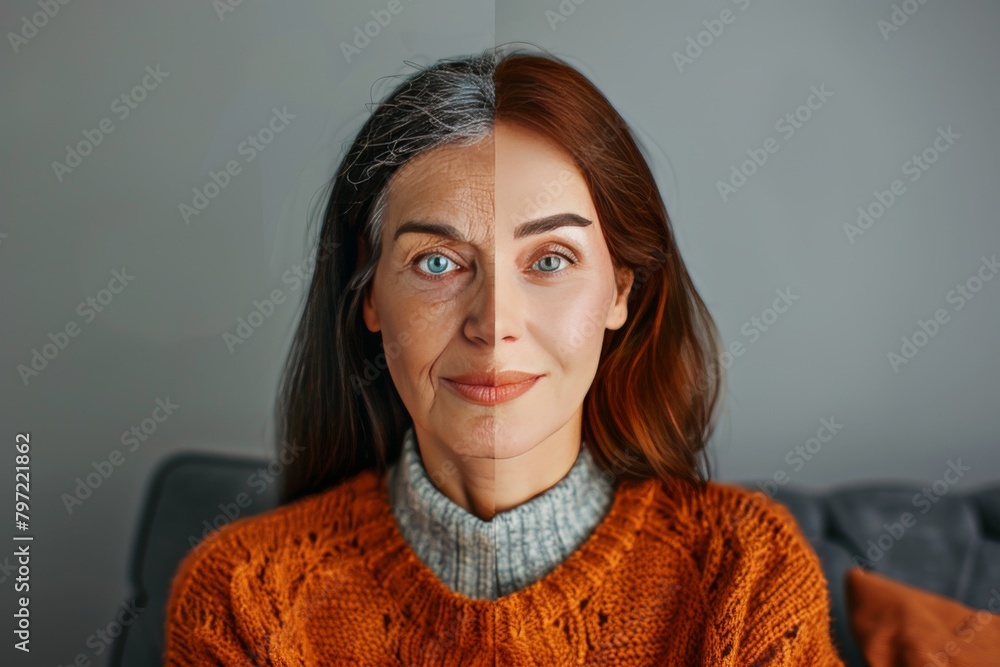 Poster visual aging symmetry contrasts with facial aging and age contrasts in metaphorical differences, emp